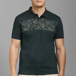 louis philippe sport Men Printed Polo Neck Pure Cotton Dark Green T-Shirt-picture-12
