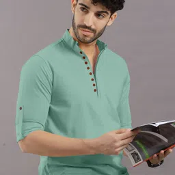 vtexx Men Solid Cotton Blend Straight Kurta-picture-14