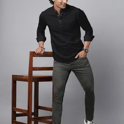 blue buddha Men Solid Pure Cotton Straight Kurta image 4