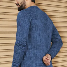 vebnor Men Printed Round Neck Polycotton Blue T-Shirt image 2