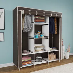 huenish 88130 Storage Organizer Shelves for Clothes Racks Non Woven Fabric Almirah Carbon Steel Collapsible Wardrobe-picture-25