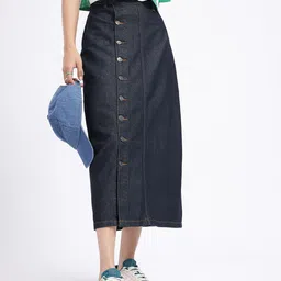 Women Solid Straight Blue Skirt-image-19