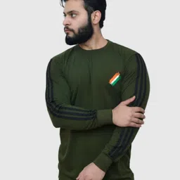 prinjal Men Military Camouflage Round Neck Cotton Blend Green T-Shirt-picture-18