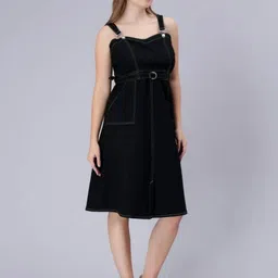 codaisy Women A-line Black Knee Length Dress image 2