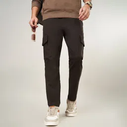 urban ranger by pantaloons Men Slim Fit Brown Cotton Blend Trousers-picture-15