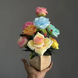 litleo For Table Home, Office, Living Room, Bedroom & Gifting Multicolor Rose Artificial Flower with Pot image 3