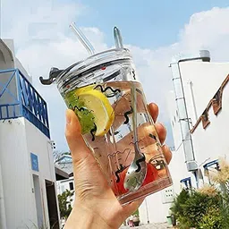 good to great creation Pack of 1 Glass Coffee Cup Sipper Glass with Straw Mug with Straw Coffee Cup with lid Tumbler-picture-20