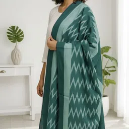 Pure Cotton Striped Dark Green Women Dupatta-image-5