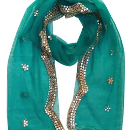 youthquake Net Embellished Dark Green Women Dupatta image 2