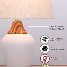 homesake Modern Ceramice Table Lamp with Fabric Shade White Pottery Design Khadi Shade Table Lamp image 5