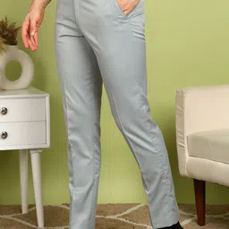 cyphus premium Men Slim Fit Grey Lycra Blend Trousers image 3