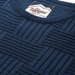 roadster Men Self Design Round Neck Blue Sweater image 2
