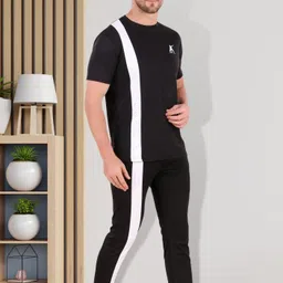 sys Men Night Suit Set Black Striped image 3