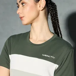 technosport Women Colorblock Crew Neck Polyester Green T-Shirt image 4