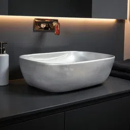 delta Premium Ceramic Silver Finish Glossy Wash Basin for Home & Hotels (18x13x5)(Silver Glossy) Table Top Basin image 3