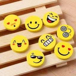 dhanakplanet Smiley Emoji Erasers Pack of 6 (24 Total) | Cute Kids School Gift Set Non-Toxic Eraser image 4