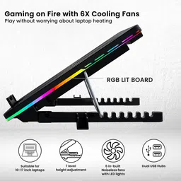 Portronics My Buddy Air RGB Lit Gaming Laptop Cooling Pad with 7 Level Adjustable Height, Mobile Stand, 6 X Cooling Fans, Dual USB Ports Laptop Stand image 3