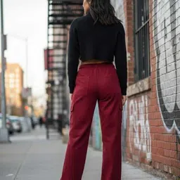 sofia collection Women Regular Fit Maroon Corduroy Trousers image 2