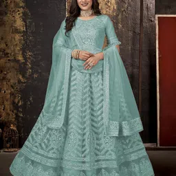 julee Embroidered Net Semi Stitched Flared/A-line Gown-picture-25