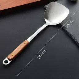 seenoz Premium Steel Cooking Spatula with Wooden Handle | Rice Spoon Turner Tool Kitchen Tool Set image 2