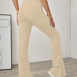 sugathari Women Slim Fit Beige Lycra Blend Trousers image 3