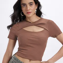 glitchez Casual Regular Sleeves Solid Women Brown Top-picture-22