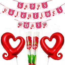 zyozique Red Valentine’s Day Decorations Combo Banner,Hook Heart Foil Balloons & Rose (5 Pcs)-picture-47