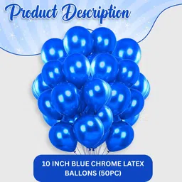 bzore Solid 50 Pcs Metallic Blue Ballons for Birthday, Anniversary & Party Decoration Balloon image 2