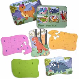 minnics Wooden Dinosaurs Puzzle For kids with Metal Box image 2