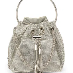Globus Women Embellished Metal Handle Handheld Bag With Chain Drawstring Closure-image-67