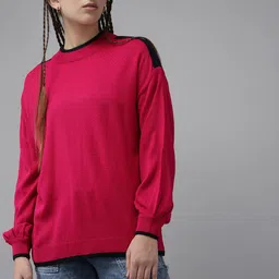 UTH by Roadster Girls Pink Solid Pullover with Striped Detail-picture-22