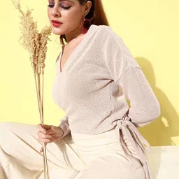 Athena Women Peach-Coloured Woollen Sweater with Fuzzy Detail-picture-15