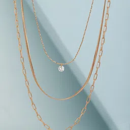 Carlton London Brass Rose Gold-Plated CZ-Studded Triple Chain Necklace-picture-29