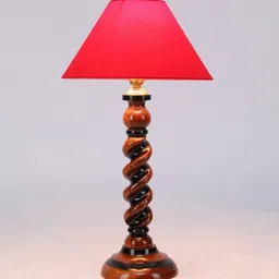 Orange Fabric Shade Table Lamp With Brown Base By Foziq image 3