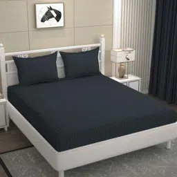 bromwick Grey Geometric 250 TC Microfiber Super King Sized Double Bedsheet with 2 Pillow Covers-picture-19