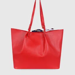 Bagsy Malone Red PU Oversized Structured Tote Bag with Bow Detail image 3