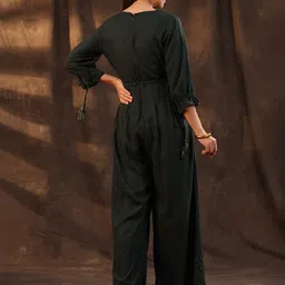 Juniper Green Basic Jumpsuit with Embroidered Detail image 3