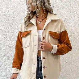 StyleCast Beige & Brown Colourblocked Spread Collar Longline Tailored Jacket-picture-36