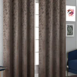 Kraftiq Homes Brown 2 Pieces Geometric Velvet Room Darkening Door Curtains-picture-45