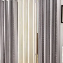 Kraftiq Homes Grey & Off White 3 Pieces Textured Room Darkening Door Curtains-picture-24