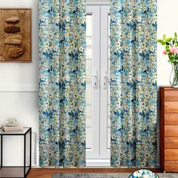 Cortina Blue & Cream-Coloured Set of 2 Floral Door Curtain-picture-38