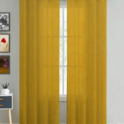 HOMEMONDE Set Of 2 Yellow Solid Cotton Sheer Door Curtains-image-70