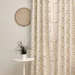Ariana Cream-Coloured & Grey Floral Room Darkening Door Curtain-image-2