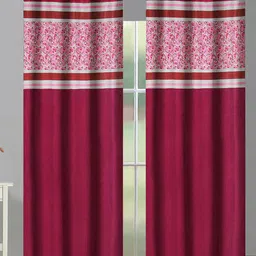 Aura Maroon & Pink 2 Pieces Ethnic Motifs Room Darkening Long Door Curtain-image-8