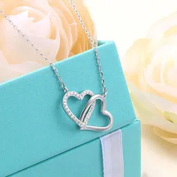 Yellow Chimes Silver-Plated Crystals-Studded Dual Heart Pendant With Chain-picture-21
