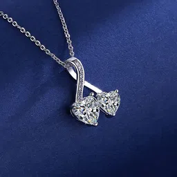 Yellow Chimes Silver-Plated Dual Heart Pendant With Chain-image-43