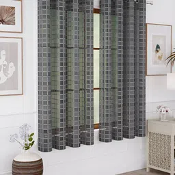 Story@home Grey 2 Pieces Geometric Sheer Window Curtains-picture-37