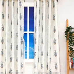 Ariana Blue & Gold-Toned Embroidered Window Curtain-picture-29