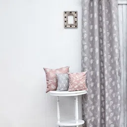 Ariana Grey & Silver-Toned Floral Room Darkening Door Curtain-image-89