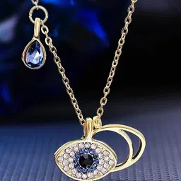 Designs & You Gold-Plated AD-Studded Evil Eye Pendant With Chain-image-43